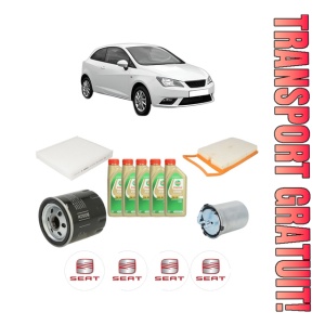 Set Pachet filtre revizie Bosch, 5 litrii ulei Castrol 5W30 SEAT IBIZA IV SC (6J1, 6P5) 1.4 TDI din 2015-2016, 4x Stickere auto cu SEAT