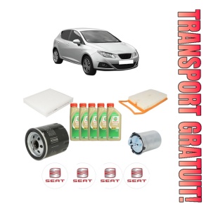 Set Pachet filtre revizie Bosch, 5 litrii ulei Castrol 5W30 SEAT IBIZA IV (6J5, 6P1) 1.4 TDI din 2015-2017, 4x Stickere auto cu SEAT