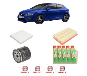 Set Pachet filtre revizie Bosch, 5 litrii ulei Castrol 5W30 SEAT LEON (KL1, KLG) 1.5 eTSI din 2019, 4x Stickere auto cu SEAT - Img 2