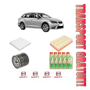 Set Pachet filtre revizie Bosch, 5 litrii ulei Castrol 5W30 SEAT LEON ST (5F8) 1.5 TSI din 2018-2020, 4x Stickere auto cu SEAT