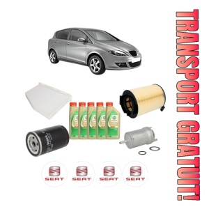 Set Pachet filtre revizie Bosch, 5 litrii ulei Castrol 5W30 SEAT TOLEDO III (5P2) 1.6 din 2004-2009, 4x Stickere auto cu SEAT