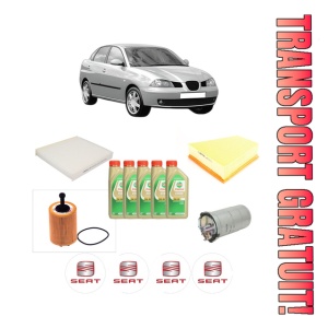 Set Pachet filtre revizie Bosch, 5 litrii ulei Castrol 5W30 SEAT CORDOBA (6L2) 1.9 TDI din 2002-2009, 4x Stickere auto cu SEAT