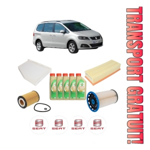 Set Pachet filtre revizie Bosch, 5 litrii ulei Castrol 5W30 SEAT ALHAMBRA (710, 711) 2.0 TDI 4Drive din 2016-2018, 4x Stickere auto cu SEAT