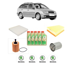 Set Pachet filtre revizie Bosch, 5 litrii ulei Castrol 5W30 SKODA FABIA I Combi (6Y5) 1.4 TDI din 2005-2007, 4x Stickere auto cu SKODA - Img 2
