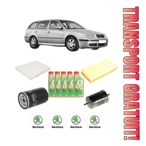 Set Pachet filtre revizie Bosch, 5 litrii ulei Castrol 5W30 SKODA Octavia I Combi (1U5) RS 1.8 T din 2002-2006, 4x Stickere auto cu SKODA