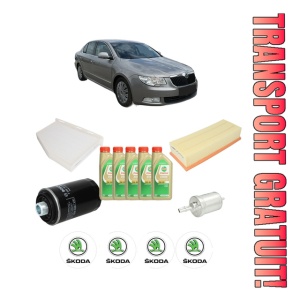 Set Pachet filtre revizie Bosch, 5 litrii ulei Castrol 5W30 SKODA SUPERB II (3T4) 2.0 TFSI din 2010-2015, 4x Stickere auto cu SKODA