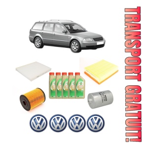 Set Pachet filtre revizie Bosch, 5 litrii ulei Castrol 5W30 Volkswagen PASSAT B5.5 Variant (3B6) 2.3 VR5 4motion din 2000-2005, 4x Stickere auto cu Volkswagen