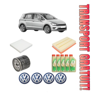 Set Pachet filtre revizie Bosch, 5 litrii ulei Castrol 5W30 Volkswagen GOLF SPORTSVAN VII (AM1, AN1) 1.5 TSI din 2017-2020, 4x Stickere auto cu Volkswagen