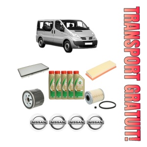 Set Pachet filtre revizie Bosch, 5 litrii ulei Castrol 5W40 NISSAN PRIMASTAR Bus (X83) dCi 80 din 2001, 4x Stickere auto cu NISSAN