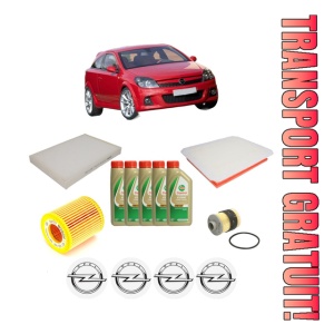 Set Pachet filtre revizie Bosch, 5 litrii ulei Castrol 5W40 OPEL ASTRA H GTC (A04) 1.9 CDTI (L08) din 2006-2010, 4x Stickere auto cu OPEL