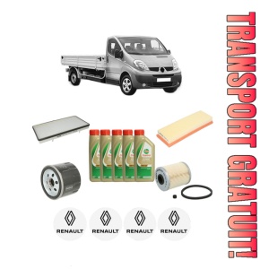 Set Pachet filtre revizie Bosch, 5 litrii ulei Castrol 5W40 RENAULT TRAFIC II Platform/Chassis (EL) 1.9 dCi (EL0B) din 2001-2003, 4x Stickere auto cu RENAULT
