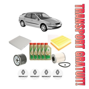 Set Pachet filtre revizie Bosch, 5 litrii ulei Castrol 5W40 RENAULT LAGUNA II (BG0/1_) 1.9 dCi (BG05) din 2004-2005, 4x Stickere auto cu RENAULT