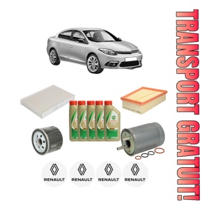 Set Pachet filtre revizie Bosch, 5 litrii ulei Castrol 5W40 RENAULT FLUENCE (L3_) 1.5 dCi (L30B) din 2010, 4x Stickere auto cu RENAULT