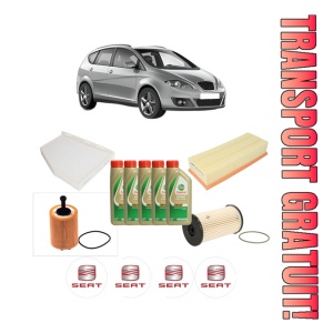 Set Pachet filtre revizie Bosch, 5 litrii ulei Castrol 5W40 SEAT ALTEA XL (5P5, 5P8) 2.0 TDI 16V din 2006-2015, 4x Stickere auto cu SEAT