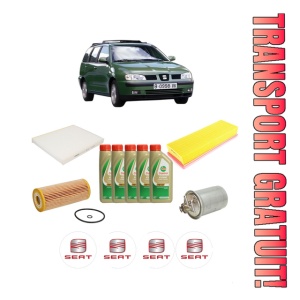 Set Pachet filtre revizie Bosch, 5 litrii ulei Castrol 5W40 SEAT CORDOBA VARIO Estate Van (6K5) 1.9 TDI din 2000-2002, 4x Stickere auto cu SEAT