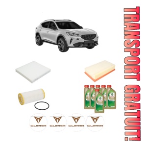 Set Pachet filtre revizie Bosch, 6 litrii ulei Castrol 0W20 CUPRA FORMENTOR (KM7, KMP) 2.0 TSI 4Drive din 2020, 4x Stickere auto cu CUPRA