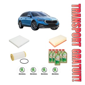 Set Pachet filtre revizie Bosch, 6 litrii ulei Castrol 0W20 SKODA Octavia IV (NX3, NN3, PV3) 2.0 TSI RS din 2020, 4x Stickere auto cu SKODA