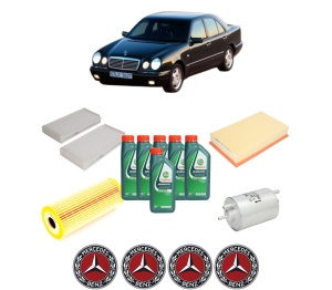 Set Pachet filtre revizie Bosch, 6 litrii ulei Castrol 10W40 MERCEDES-BENZ E-CLASS (W210) E 200 Kompressor (210.048) din 2000-2002, 4x Stickere auto cu MERCEDES-BENZ - Img 2