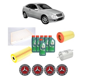 Set Pachet filtre revizie Bosch, 6 litrii ulei Castrol 10W40 MERCEDES-BENZ C-CLASS Coupe (CL203) C 230 Kompressor (203.740) din 2002-2008, 4x Stickere auto cu MERCEDES-BENZ - Img 2