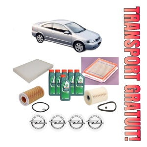 Set Pachet filtre revizie Bosch, 6 litrii ulei Castrol 10W40 OPEL ASTRA G Coupe (T98) 2.2 DTI (F07) din 2002-2005, 4x Stickere auto cu OPEL