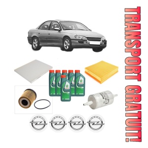 Set Pachet filtre revizie Bosch, 6 litrii ulei Castrol 10W40 OPEL OMEGA B (V94) 3.2 V6 (F69, M69, P69) din 2001-2003, 4x Stickere auto cu OPEL