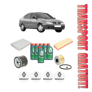 Set Pachet filtre revizie Bosch, 6 litrii ulei Castrol 10W40 RENAULT MEGANE I Classic (LA0/1_) 1.9 dTi (LA1U) din 2001-2003, 4x Stickere auto cu RENAULT
