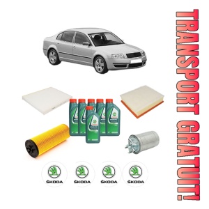 Set Pachet filtre revizie Bosch, 6 litrii ulei Castrol 10W40 SKODA SUPERB I (3U4) 2.5 TDI din 2003-2008, 4x Stickere auto cu SKODA