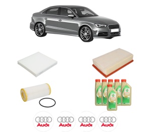 Set Pachet filtre revizie Bosch, 6 litrii ulei Castrol 5W30 AUDI A3 Limousine (8VS, 8VM) S3 quattro din 2013-2020, 4x Stickere auto cu AUDI - Img 2