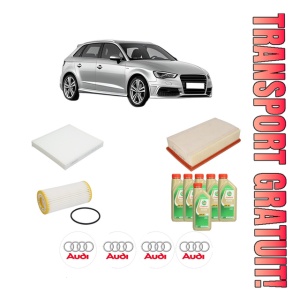 Set Pachet filtre revizie Bosch, 6 litrii ulei Castrol 5W30 AUDI A3 Sportback (8VA, 8VF) S3 quattro din 2014-2016, 4x Stickere auto cu AUDI