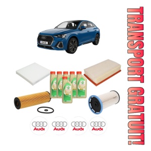 Set Pachet filtre revizie Bosch, 6 litrii ulei Castrol 5W30 AUDI Q3 Sportback (F3N) 35 TDI quattro din 2019, 4x Stickere auto cu AUDI