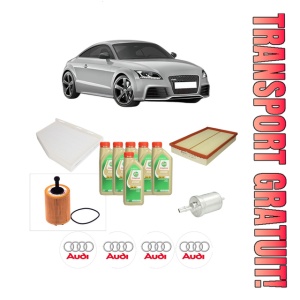 Set Pachet filtre revizie Bosch, 6 litrii ulei Castrol 5W30 AUDI TT (8J3) 3.2 V6 quattro din 2006-2010, 4x Stickere auto cu AUDI