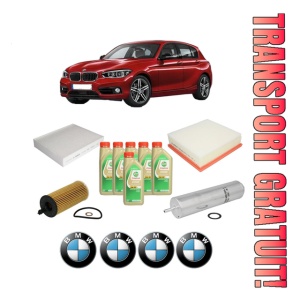 Set Pachet filtre revizie Bosch, 6 litrii ulei Castrol 5W30 BMW Seria 1 (F21) 118 d xDrive din 2013-2015, 4x Stickere auto cu BMW