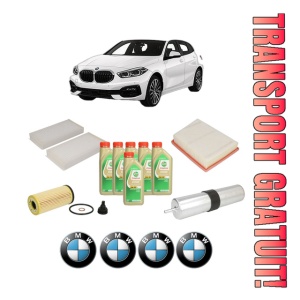 Set Pachet filtre revizie Bosch, 6 litrii ulei Castrol 5W30 BMW Seria 1 (F40) 120 d xDrive din 2019, 4x Stickere auto cu BMW