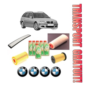 Set Pachet filtre revizie Bosch, 6 litrii ulei Castrol 5W30 BMW Seria 3 Touring (E46) 318 d din 2002-2003, 4x Stickere auto cu BMW