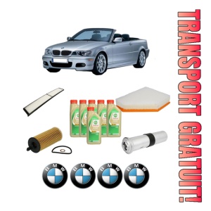 Set Pachet filtre revizie Bosch, 6 litrii ulei Castrol 5W30 BMW Seria 3 Convertible (E93) 320 d din 2008-2013, 4x Stickere auto cu BMW
