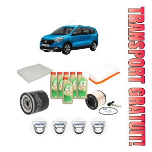 Set Pachet filtre revizie Bosch, 6 litrii ulei Castrol 5W30 DACIA LODGY (JS_) 1.5 dCi din 2012, 4x Stickere auto cu DACIA