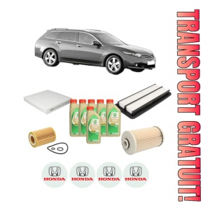 Set Pachet filtre revizie Bosch, 6 litrii ulei Castrol 5W30 HONDA ACCORD VIII Estate (CW) 2.2 i-DTEC (CW3) din 2008-2015, 4x Stickere auto cu HONDA