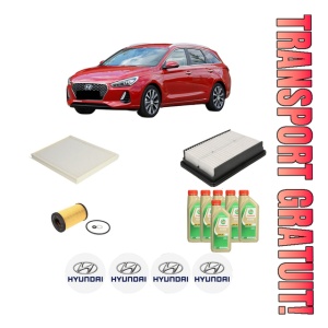 Set Pachet filtre revizie Bosch, 6 litrii ulei Castrol 5W30 HYUNDAI i30 Estate (PDE) 1.6 CRDi din 2017, 4x Stickere auto cu HYUNDAI