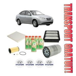 Set Pachet filtre revizie Bosch, 6 litrii ulei Castrol 5W30 HYUNDAI ELANTRA IV Saloon (HD) 1.6 CRDi din 2005-2011, 4x Stickere auto cu HYUNDAI