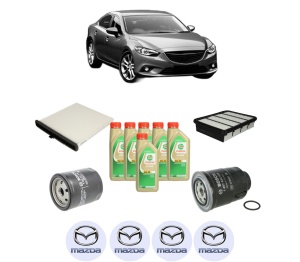 Set Pachet filtre revizie Bosch, 6 litrii ulei Castrol 5W30 MAZDA 6 Saloon (GJ, GL) 2.2 D (GJ2FP, GJ1021, GJ1022, GL1021) din 2014, 4x Stickere auto cu MAZDA - Img 2