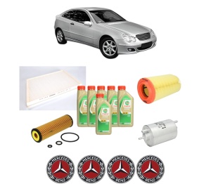 Set Pachet filtre revizie Bosch, 6 litrii ulei Castrol 5W30 MERCEDES-BENZ C-CLASS Coupe (CL203) C 200 CGI Kompressor (203.743) din 2003-2008, 4x Stickere auto cu MERCEDES-BENZ - Img 2