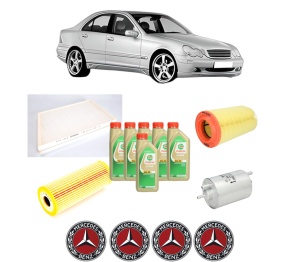 Set Pachet filtre revizie Bosch, 6 litrii ulei Castrol 5W30 MERCEDES-BENZ C-CLASS (W203) C 230 Kompressor (203.040) din 2004-2007, 4x Stickere auto cu MERCEDES-BENZ - Img 2