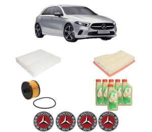 Set Pachet filtre revizie Bosch, 6 litrii ulei Castrol 5W30 MERCEDES-BENZ A-CLASS (W177) A 180 (177.084) din 2018, 4x Stickere auto cu MERCEDES-BENZ - Img 2