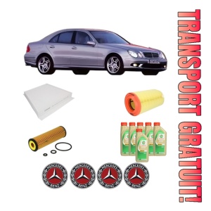 Set Pachet filtre revizie Bosch, 6 litrii ulei Castrol 5W30 MERCEDES-BENZ E-CLASS (W211) E 200 NGT (211.042) din 2004-2008, 4x Stickere auto cu MERCEDES-BENZ