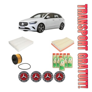 Set Pachet filtre revizie Bosch, 6 litrii ulei Castrol 5W30 MERCEDES-BENZ B-CLASS Sports Tourer (W247) B 200 4-matic (247.088) din 2020, 4x Stickere auto cu MERCEDES-BENZ