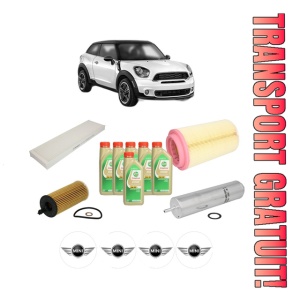 Set Pachet filtre revizie Bosch, 6 litrii ulei Castrol 5W30 MINI MINI PACEMAN (R61) Cooper D din 2012-2016, 4x Stickere auto cu MINI