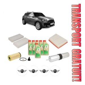 Set Pachet filtre revizie Bosch, 6 litrii ulei Castrol 5W30 MINI MINI COUNTRYMAN (F60) Cooper D din 2016, 4x Stickere auto cu MINI