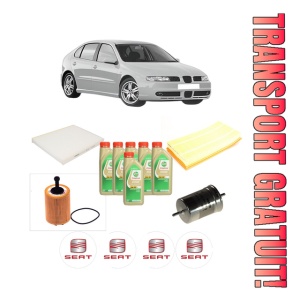 Set Pachet filtre revizie Bosch, 6 litrii ulei Castrol 5W30 SEAT LEON (1M1) 2.8 Cupra 4 din 2001-2006, 4x Stickere auto cu SEAT