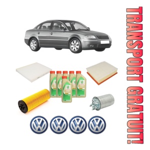 Set Pachet filtre revizie Bosch, 6 litrii ulei Castrol 5W30 Volkswagen PASSAT B5.5 (3B3) 2.5 TDI 4motion din 2000-2005, 4x Stickere auto cu Volkswagen