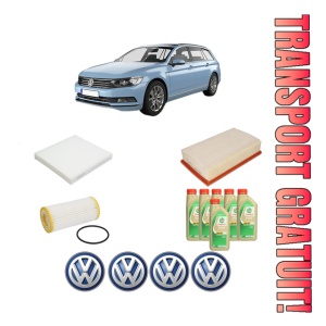 Set Pachet filtre revizie Bosch, 6 litrii ulei Castrol 5W30 Volkswagen PASSAT B8 Variant (3G5, CB5) 1.8 TSI din 2015-2019, 4x Stickere auto cu Volkswagen